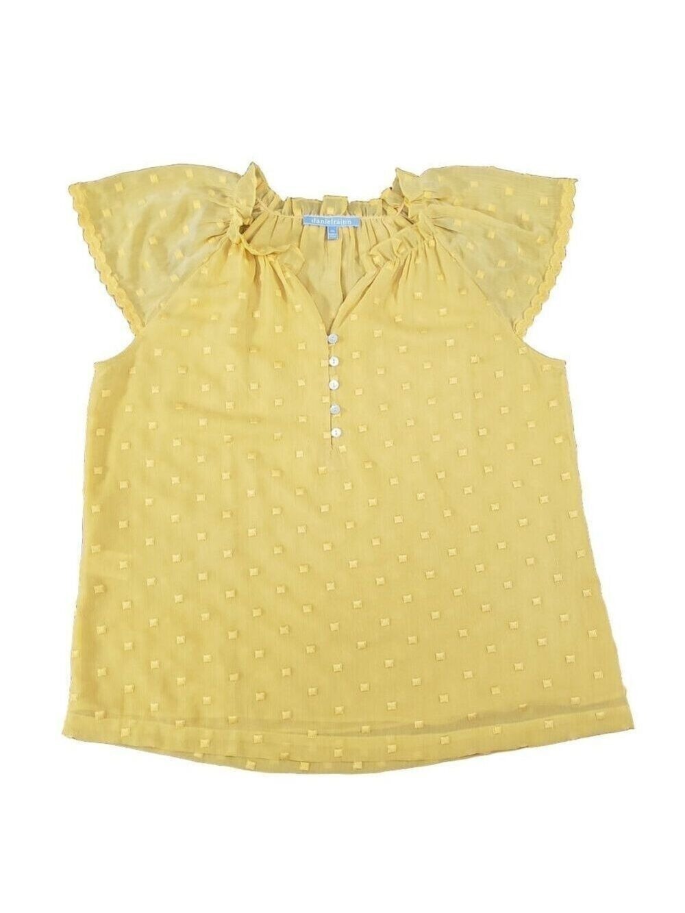 Daniel Rainn Yellow Swiss Dot Blouse PM Ruffle Sleeve Boho Top - Picture 3 of 11